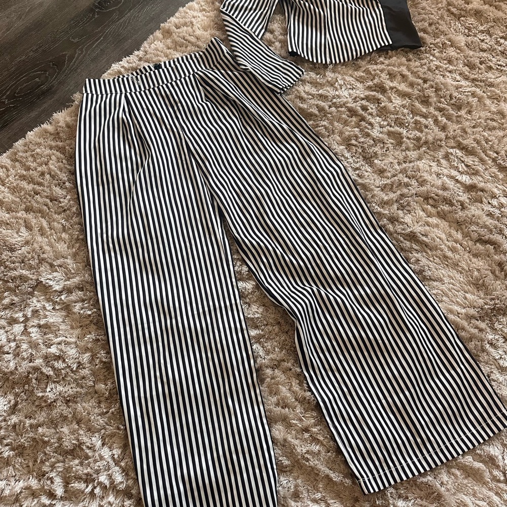 Fashion Nova Black and White Vertical Stripe Pantsuit Pants